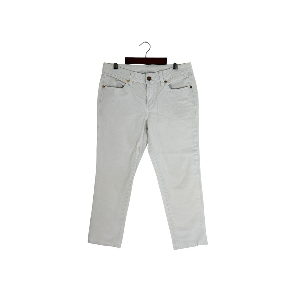 Tory Burch White Cropped Jeans‎ Embroidered Logo Back Pockets Size 28 - Picture 2 of 12